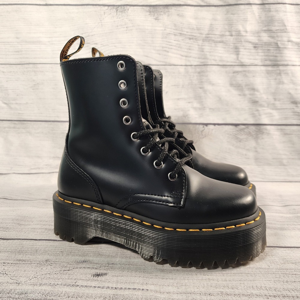 Dr. Martens Jadon Womens 5 Mens 4 Black Smooth Leather Platform 8-Eye Boots